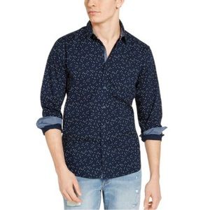 SUN + Stone Mens Navy Blue Crossroads Print Long Sleeve Button Front Shirt